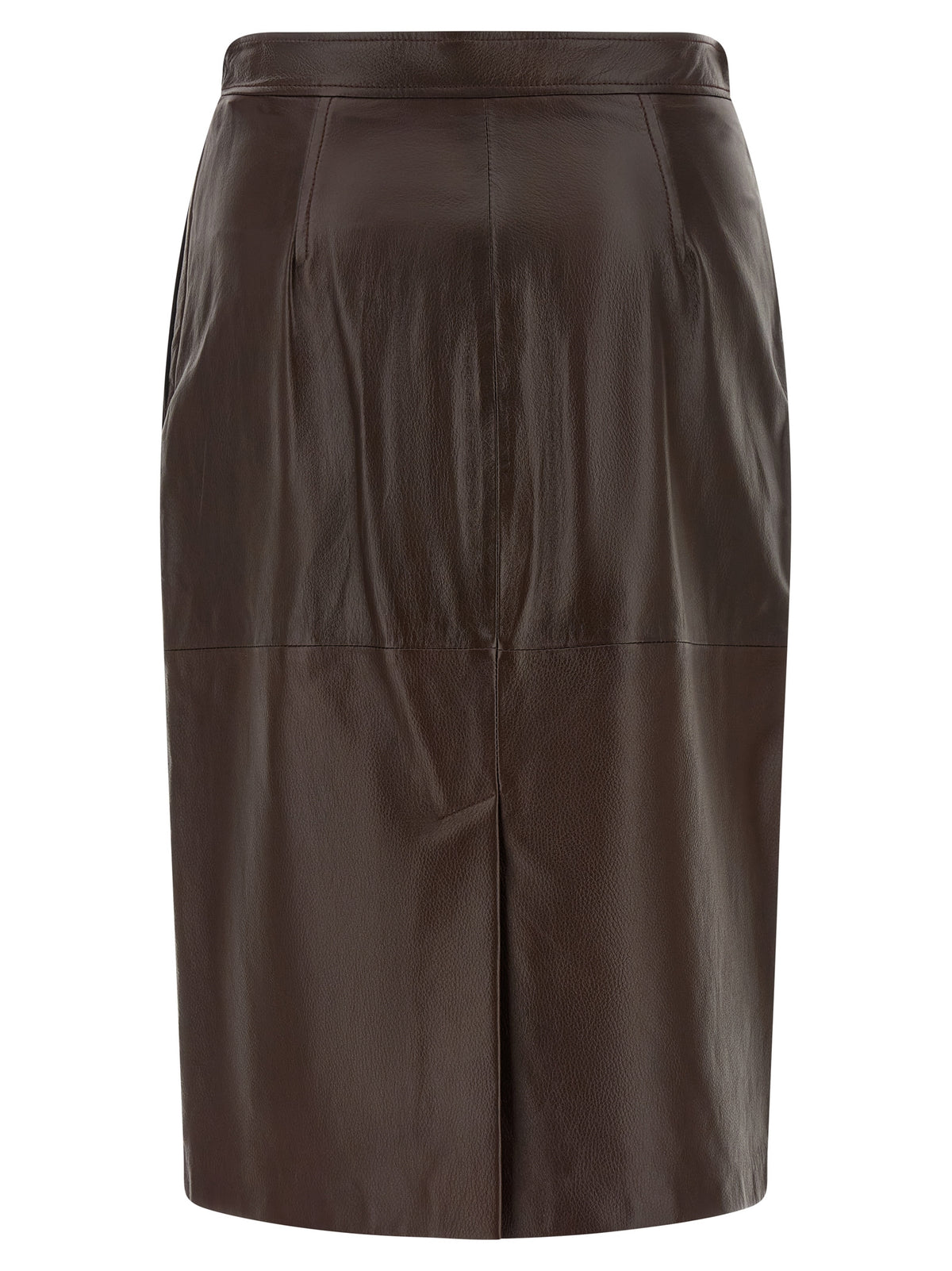Max Mara Brown Lamb Leather Midi Skirt