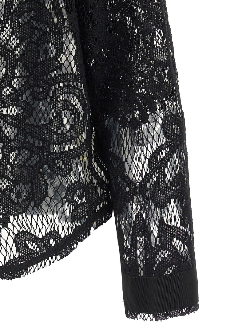 NUDE Black Cotton Blouse with Floral Lace Detail