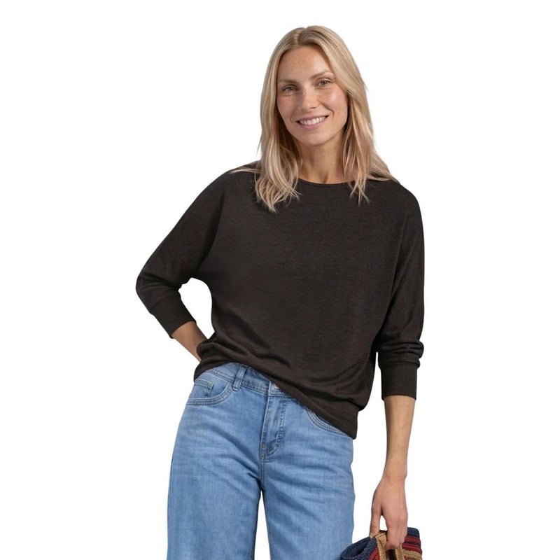 Street One Brown Viscose Long Sleeve T-Shirt - Melange Batwing