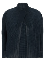 Issey Miyake Wooly Pleats-68 Blue Polyester Cardigan