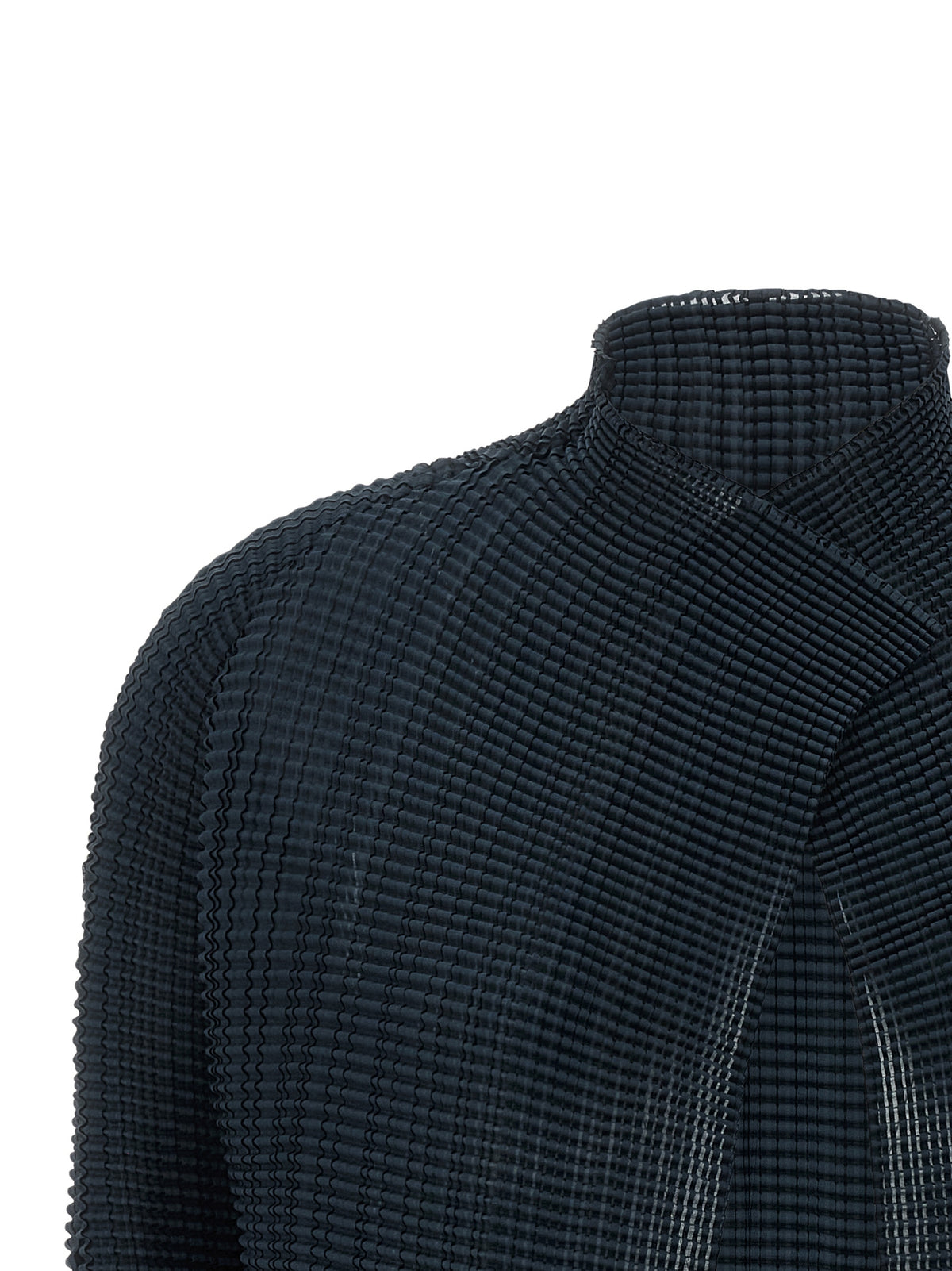 Issey Miyake Wooly Pleats-68 Blue Polyester Cardigan