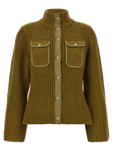 PINKO Pispiglio Bicolor Cardigan in Olive Green