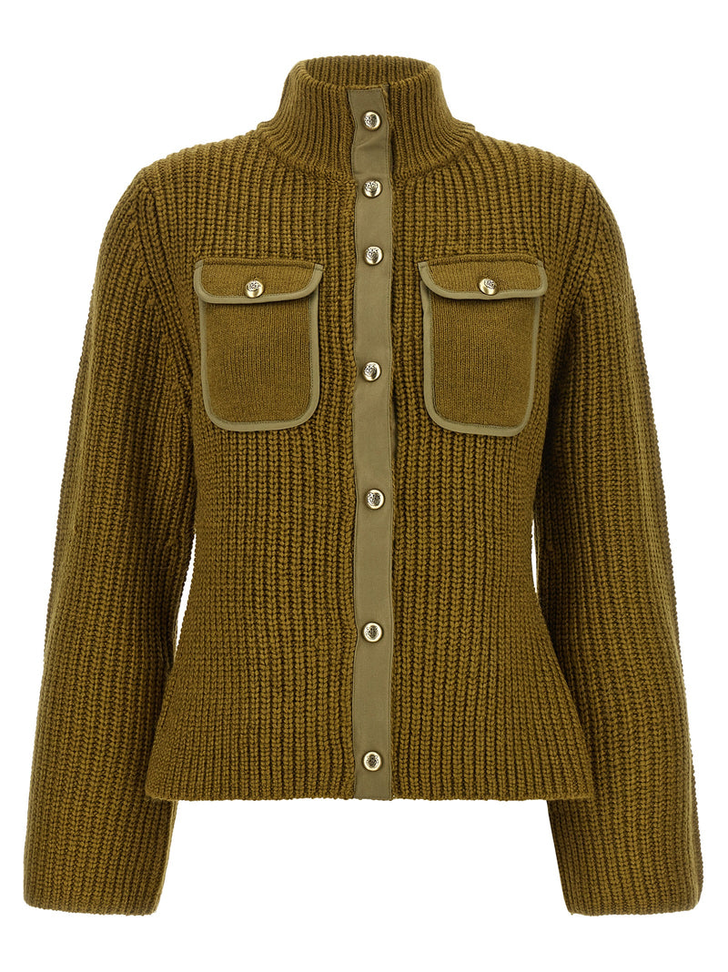 PINKO ‘Pispiglio’ Bicolor Polyester Cardigan in Olive Green