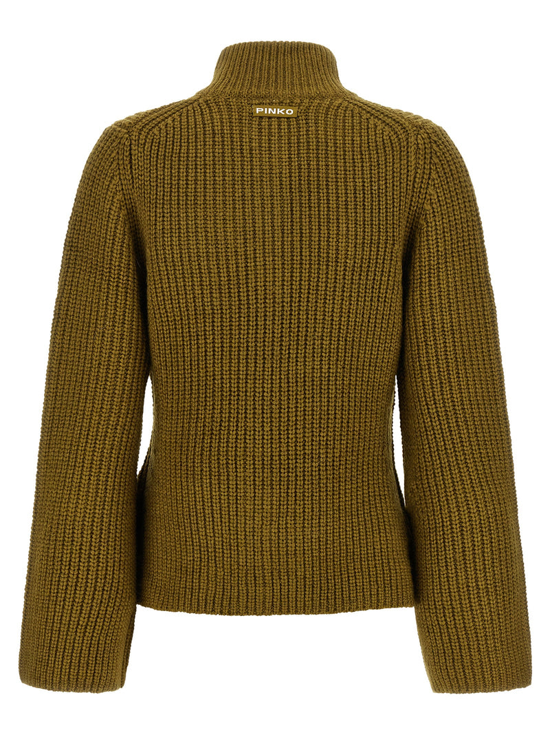 PINKO ‘Pispiglio’ Bicolor Polyester Cardigan in Olive Green