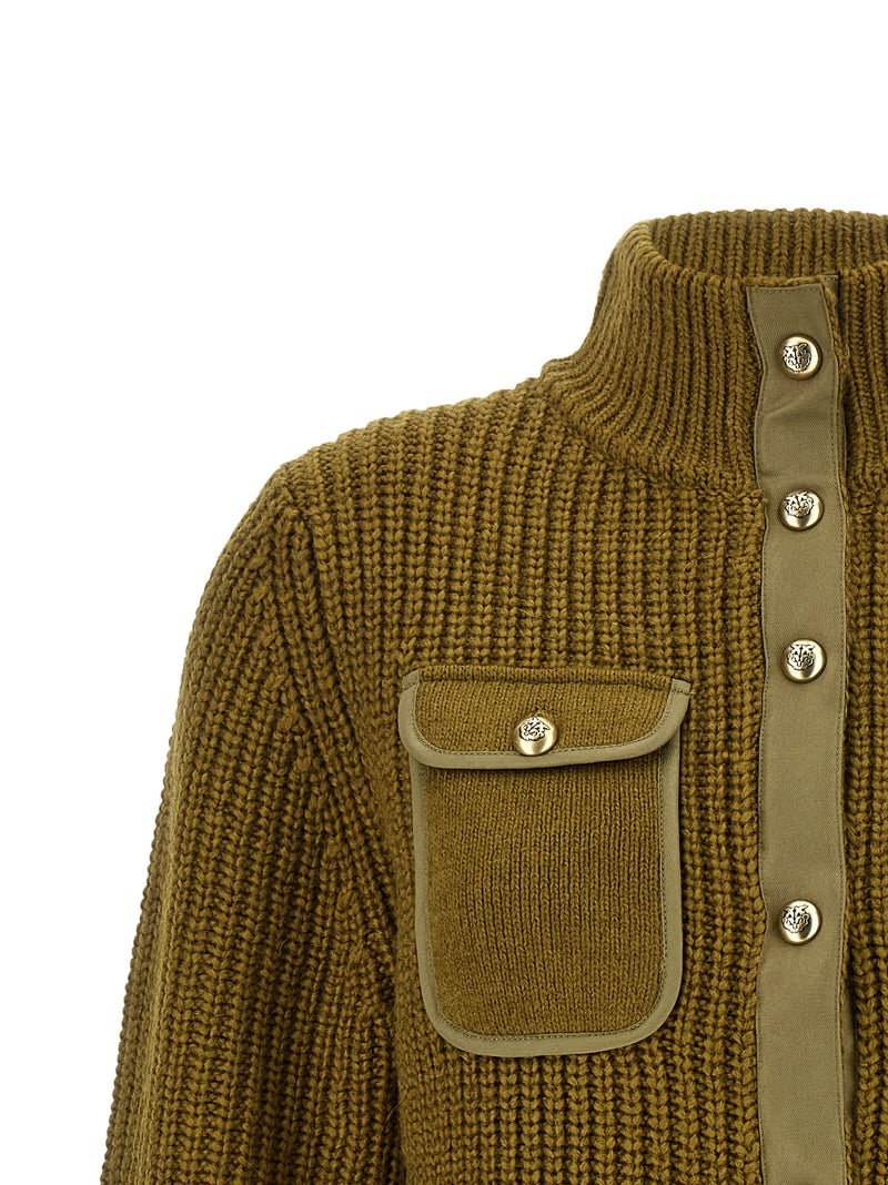 PINKO ‘Pispiglio’ Bicolor Polyester Cardigan in Olive Green
