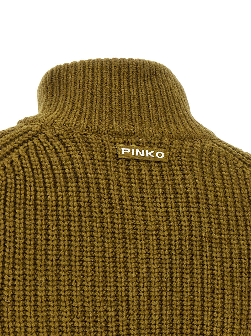PINKO ‘Pispiglio’ Bicolor Polyester Cardigan in Olive Green