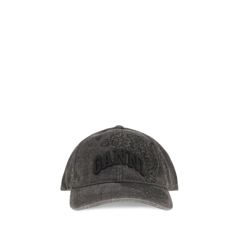 Ganni Gray Recycled Polyester Baseball Cap