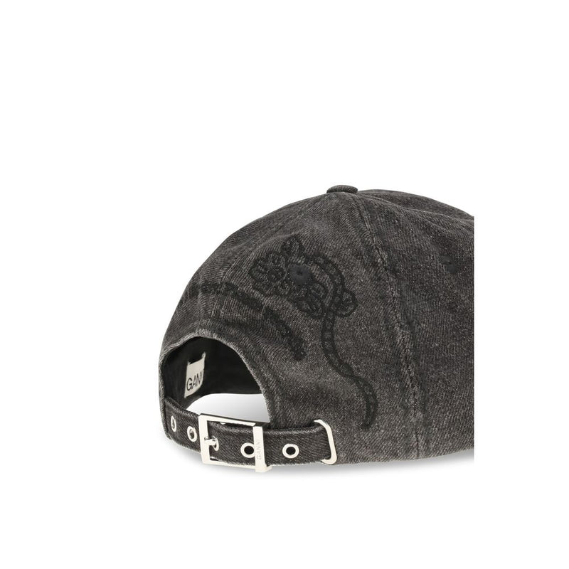 Ganni Gray Recycled Polyester Baseball Cap