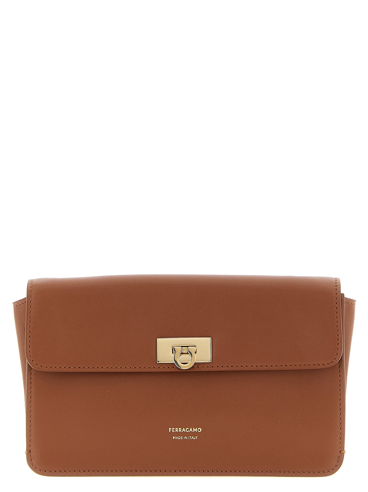 Ferragamo Brown Calfskin Clutch Bag