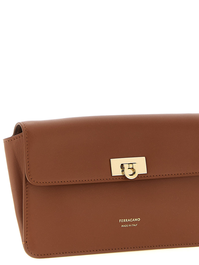 Ferragamo Harley Brown Calfskin Clutch Bag