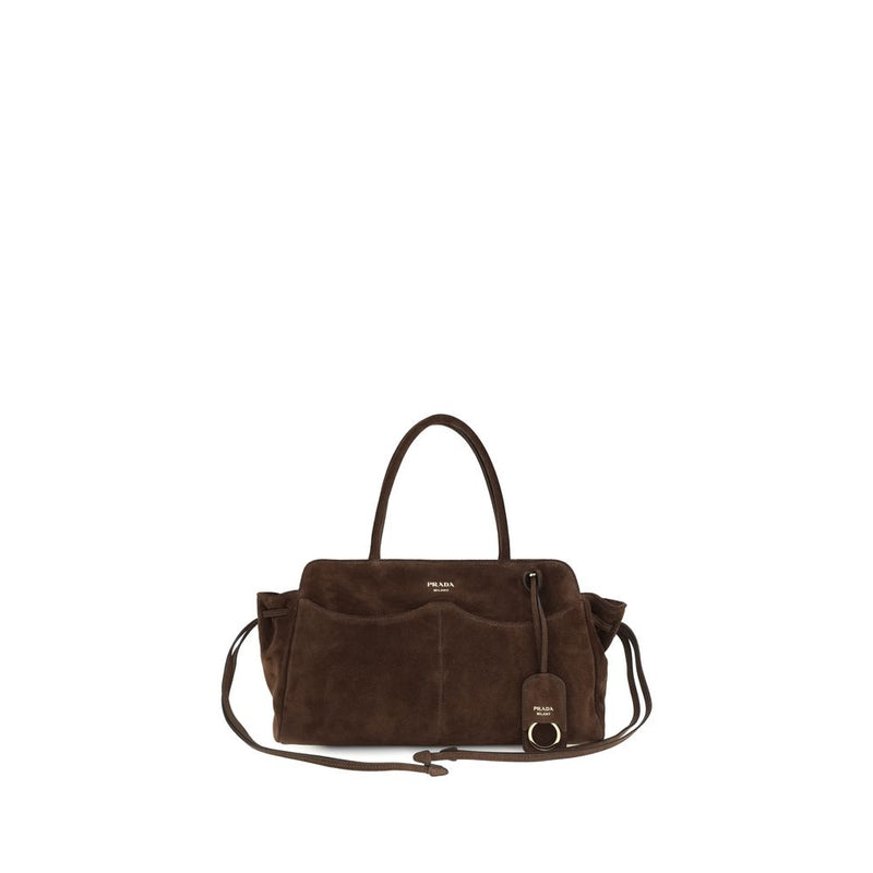 Prada Brown Suede Leather Shoulder Bag - Carry Large Handbag