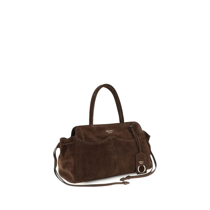 Prada Brown Suede Leather Shoulder Bag - Carry Large Handbag