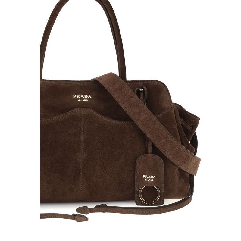 Prada Brown Suede Leather Shoulder Bag - Carry Large Handbag