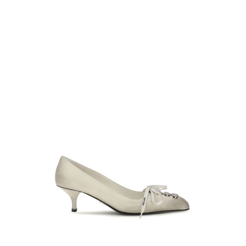 Prada White Calf Leather Bos Taurus Lace-Up Pumps