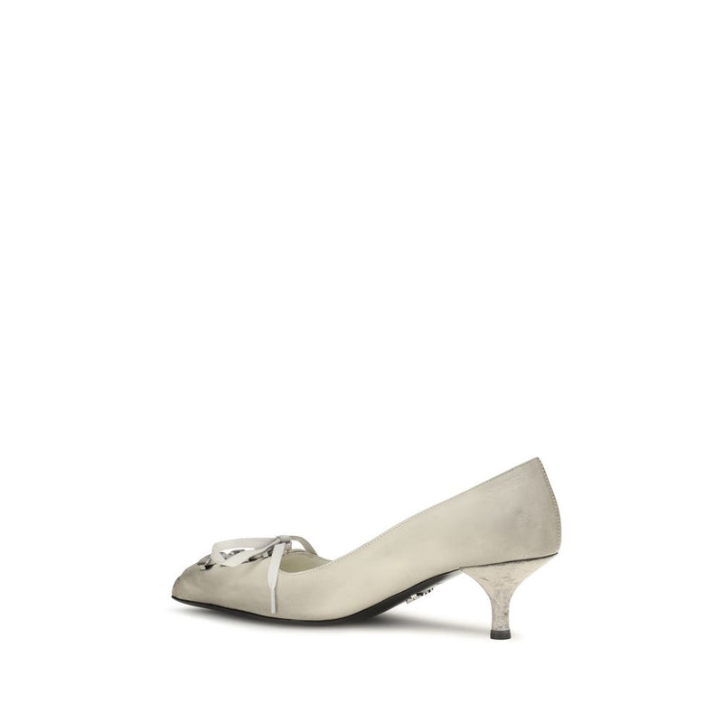 Prada White Calf Leather Bos Taurus Lace-Up Pumps