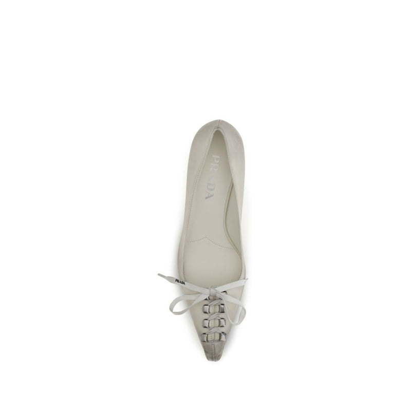 Prada White Calf Leather Bos Taurus Lace-Up Pumps