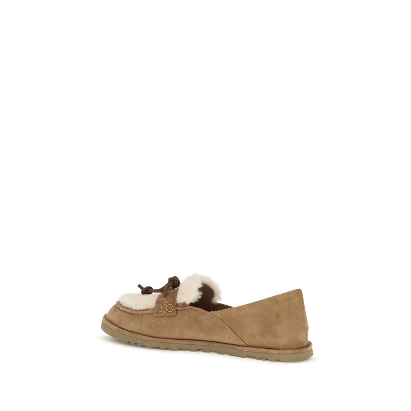 UGG Zora Beige Suede Leather Slip-On Loafers for Women