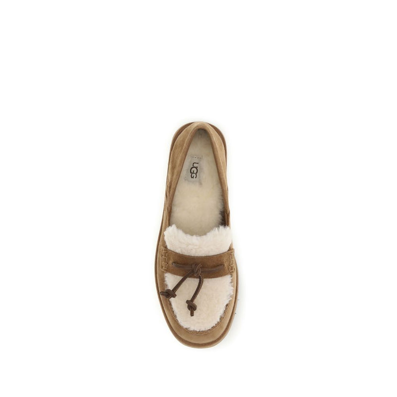 UGG Zora Beige Suede Leather Slip-On Loafers for Women