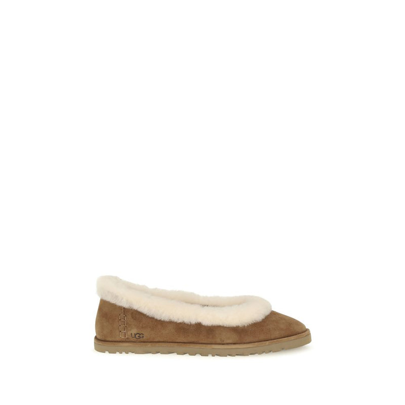 UGG Zora Beige Suede Leather Ballet Flats for Women