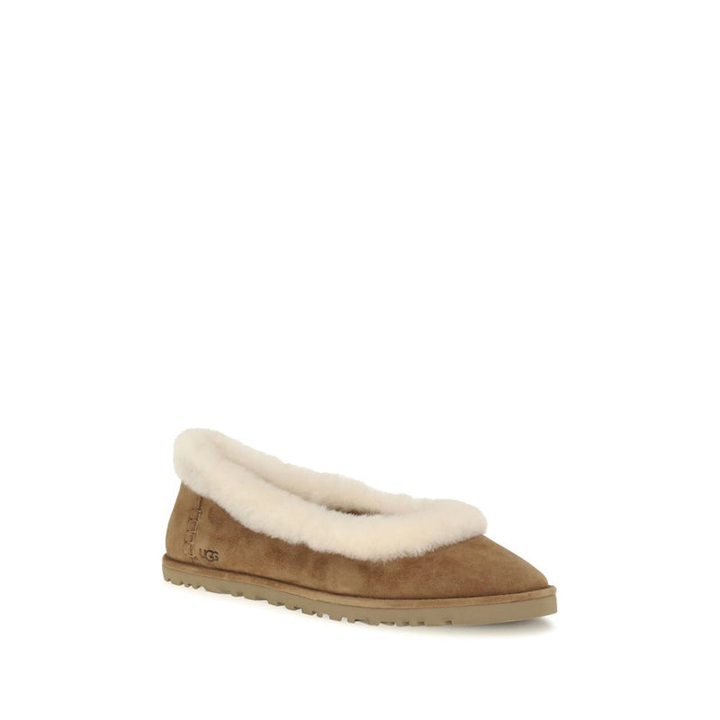UGG Zora Beige Suede Leather Ballet Flats for Women