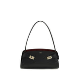 Ferragamo Black Calf Leather Bos Taurus Shoulder Bag