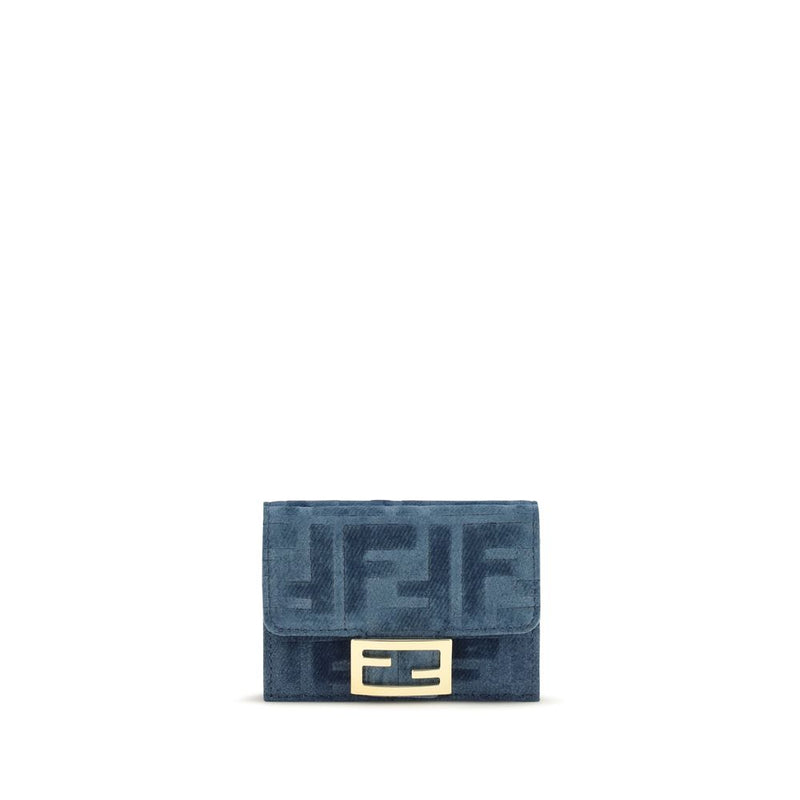 Fendi Blue FF Monogram Jacquard Trifold Wallet