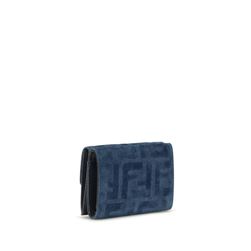Fendi Blue FF Monogram Jacquard Trifold Wallet
