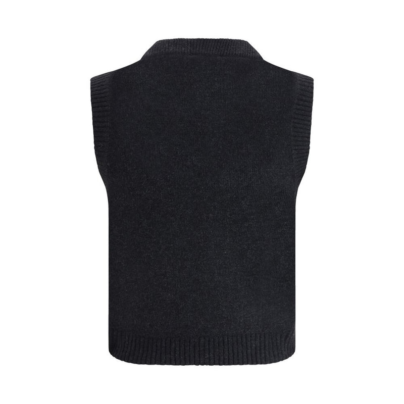 Ganni Black Wool Sleeveless Sweater - Graphic Design