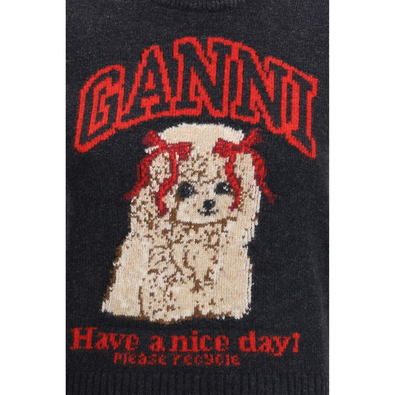 Ganni Black Wool Sleeveless Sweater - Graphic Design