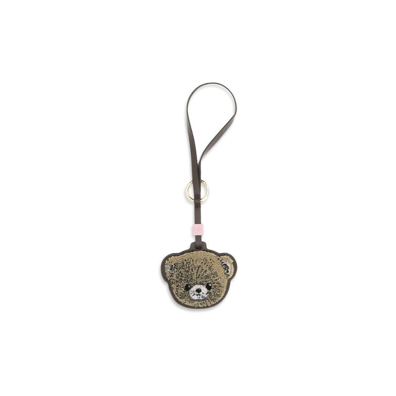 Ganni Beige Recycled Leather Teddy Bear Keychain
