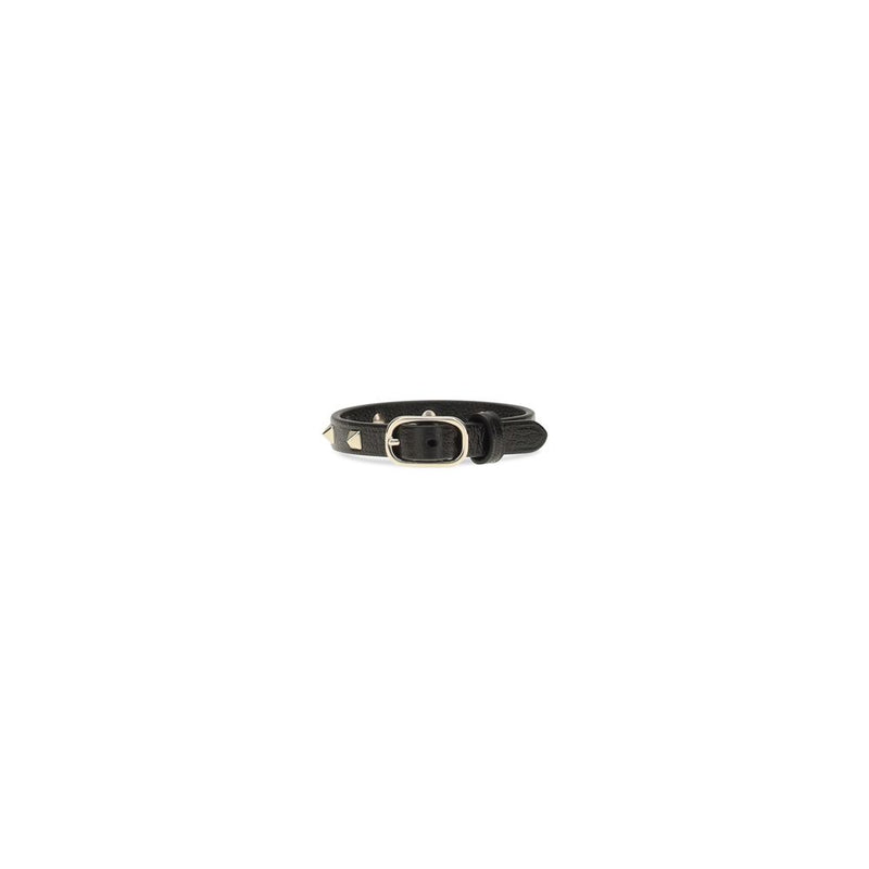 Bracelet Bos Taurus en Cuir de Veau Noir Valentino Garavani