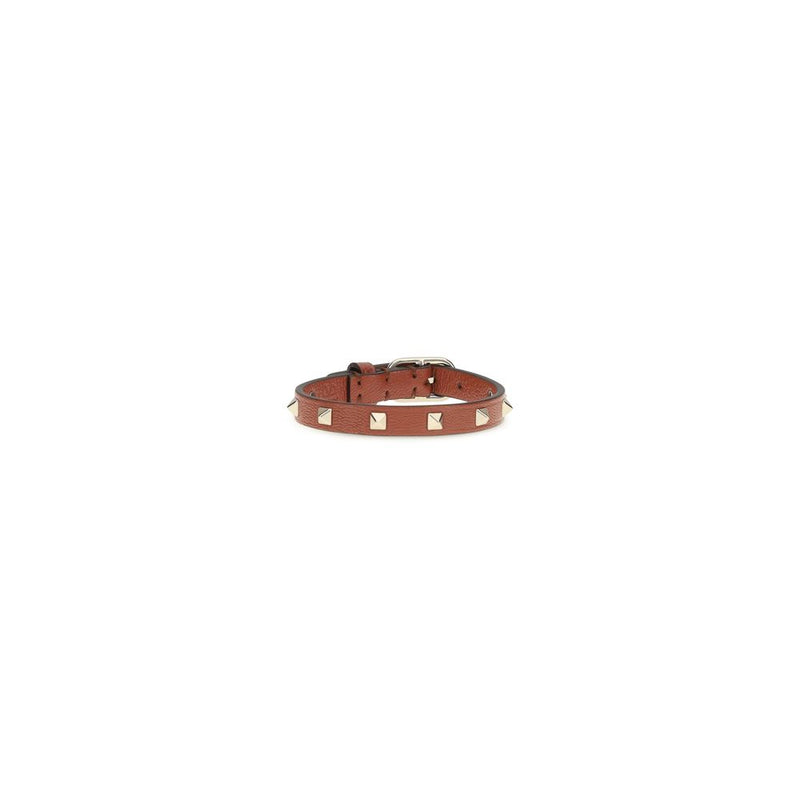 Bracelet Valentino Garavani en Cuir de Veau Marron Rockstud