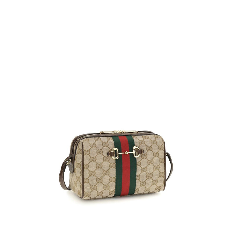 Gucci Beige Fabric Horsebit Web Camera Shoulder Bag