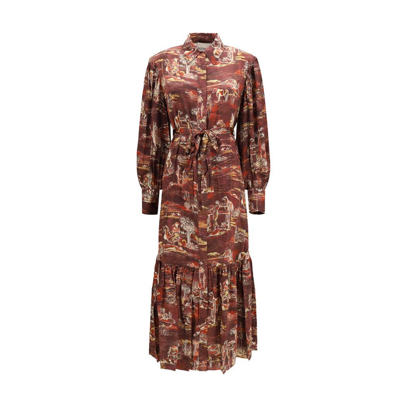 Alemais Ezra Brown Silk Midi Shirt Dress for Women