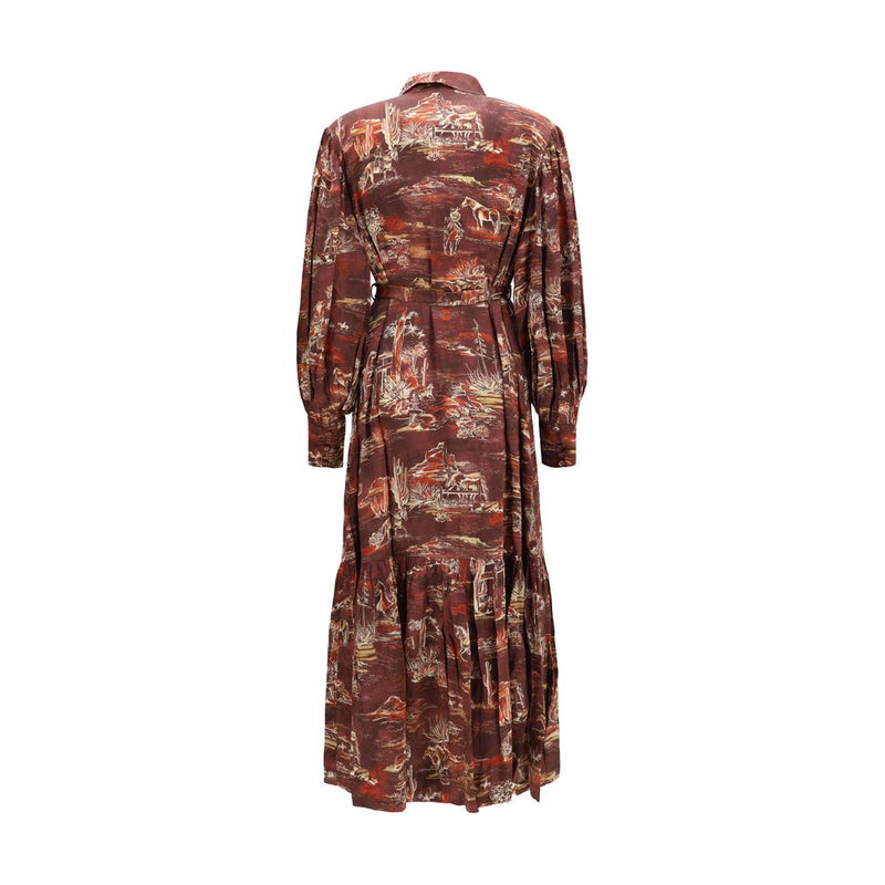 Alemais Ezra Brown Silk Midi Shirt Dress for Women
