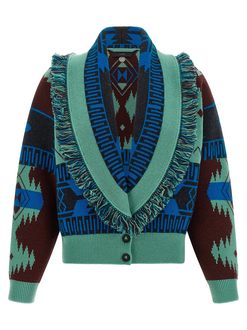 Alanui Blue Virgin Wool Cardigan - Icon Collection