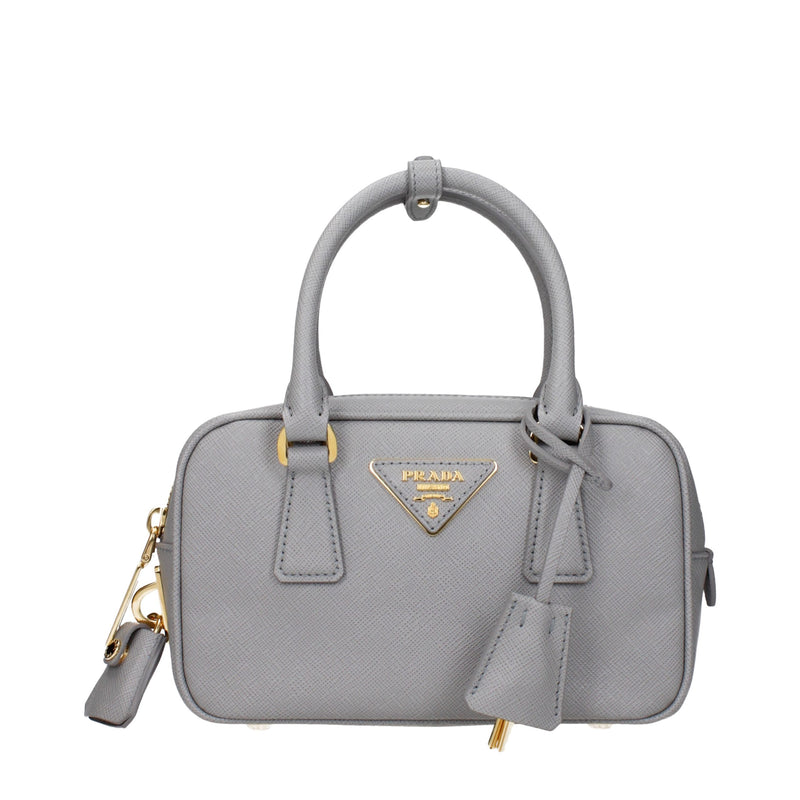 Prada Gray Leather Handbag with Adjustable Shoulder Strap