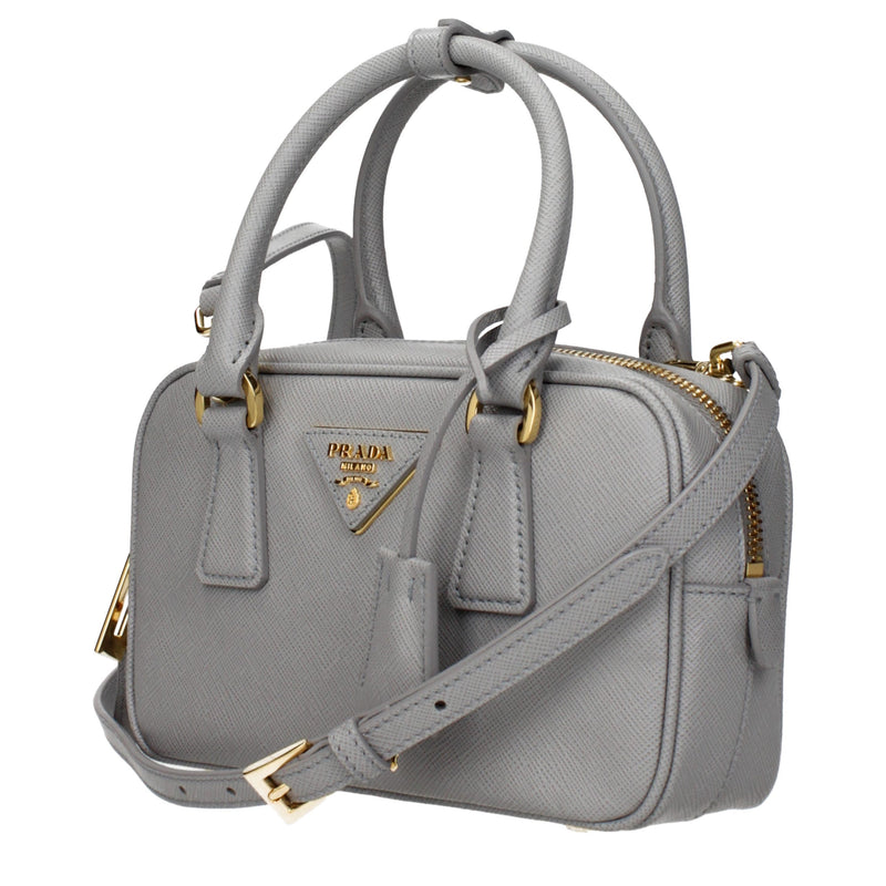 Prada Gray Leather Handbag with Adjustable Shoulder Strap