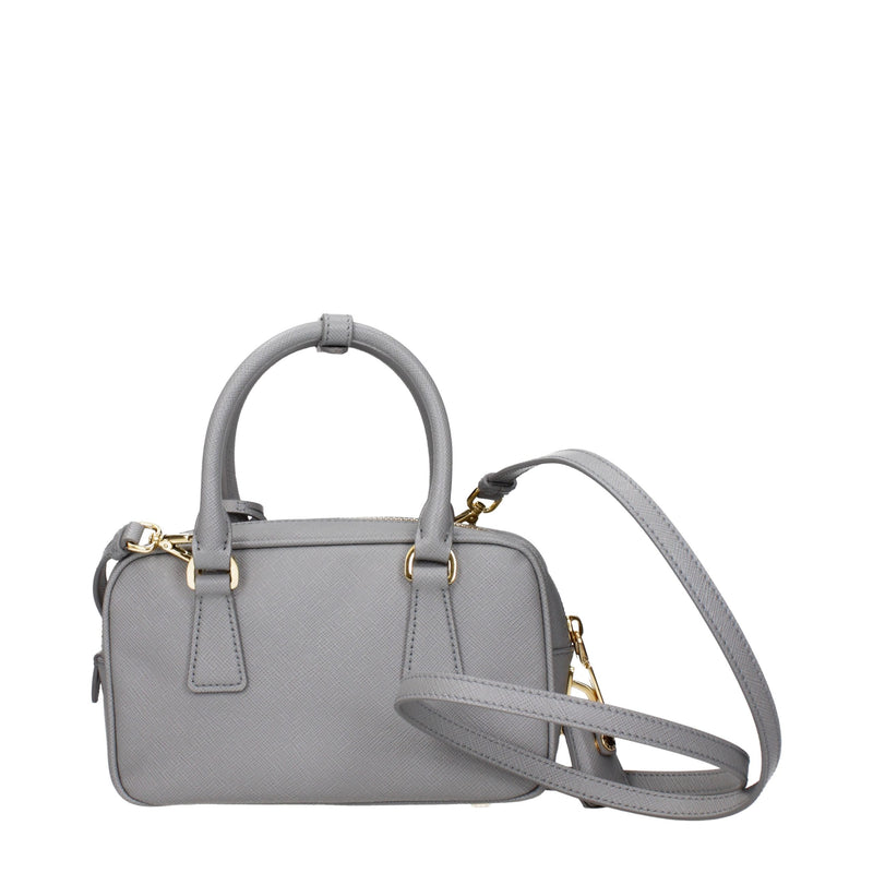 Prada Gray Leather Handbag with Adjustable Shoulder Strap