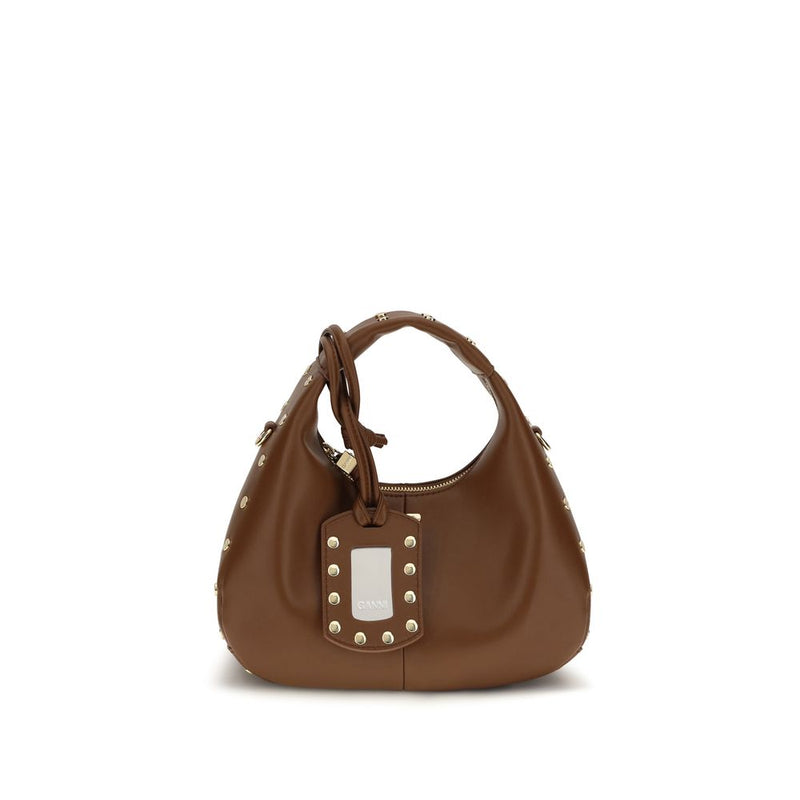 Ganni Brown Recycled Leather Shoulder Bag - Mini Studded Hobo