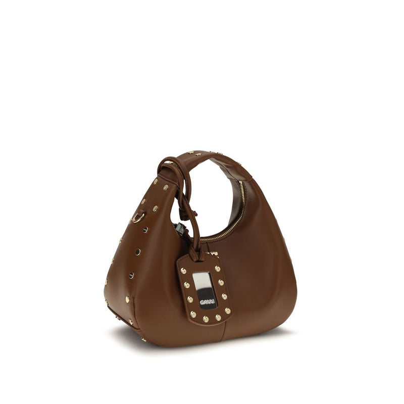 Ganni Brown Recycled Leather Shoulder Bag - Mini Studded Hobo