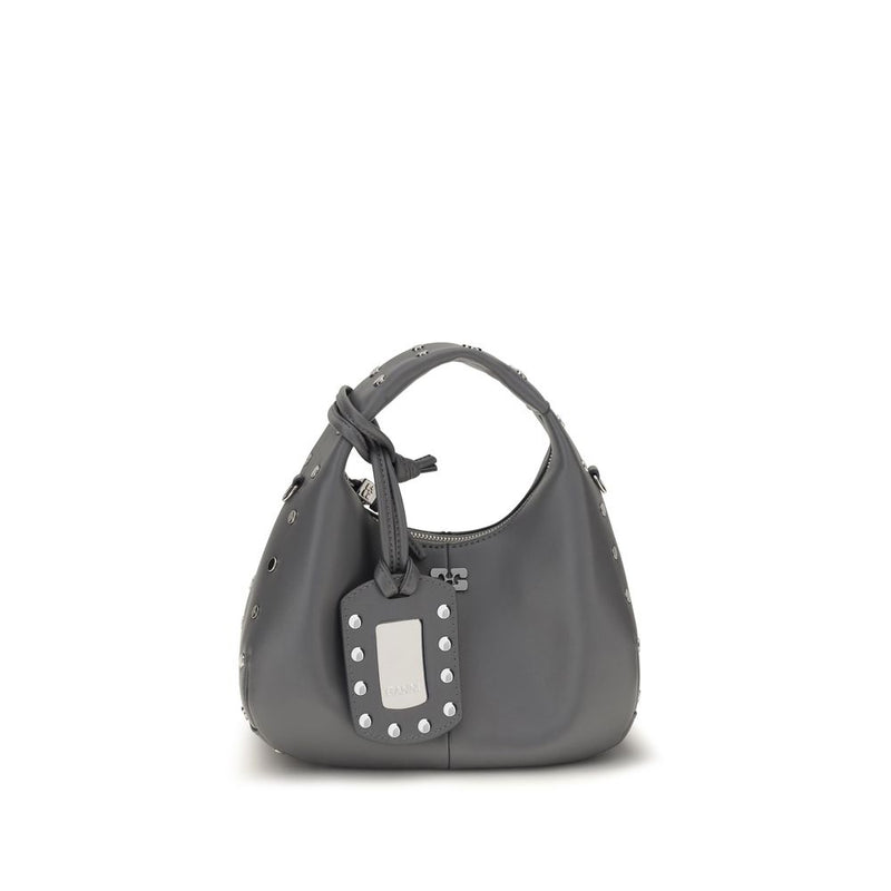 Ganni Mini Studded Gray Leather Shoulder Bag