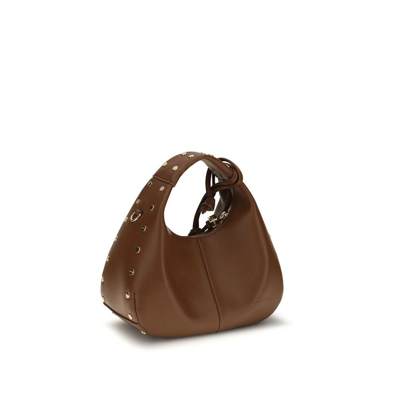 Ganni Brown Recycled Leather Shoulder Bag - Mini Studded Hobo