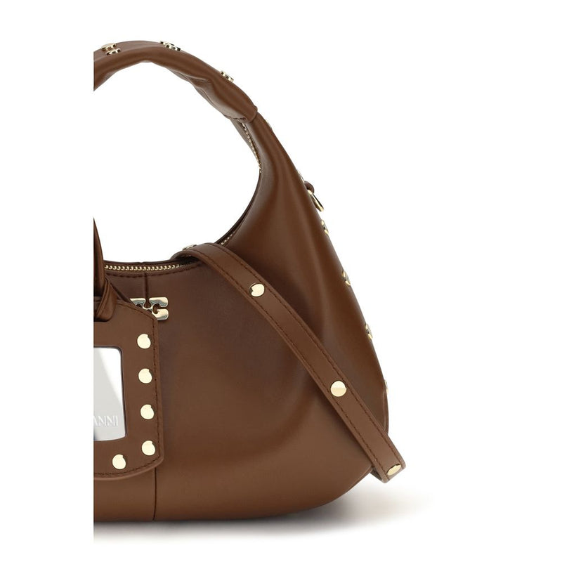 Ganni Brown Recycled Leather Shoulder Bag - Mini Studded Hobo