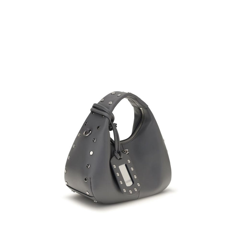 Ganni Mini Studded Gray Leather Shoulder Bag