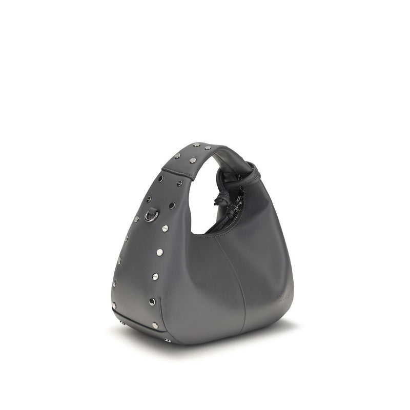 Ganni Mini Studded Gray Leather Shoulder Bag