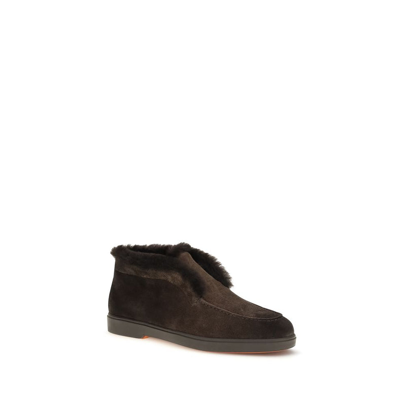 Santoni Brown Calf Leather Bos Taurus Ankle Boots for Women