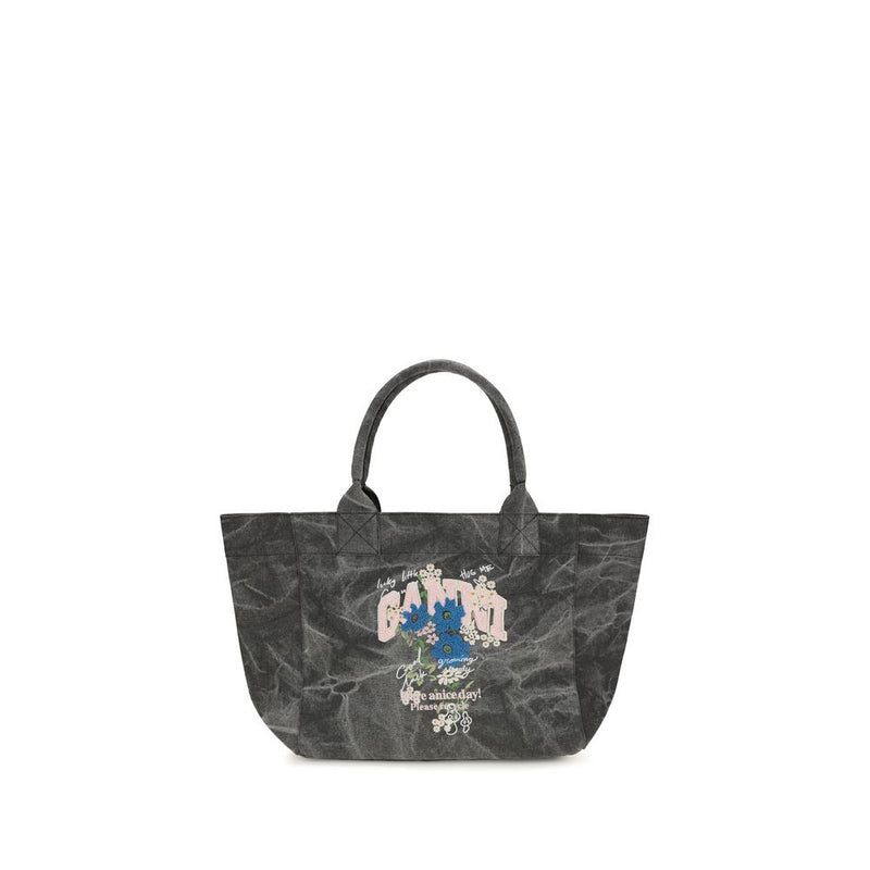 Ganni Gray Cotton Shoulder Bag - Medium Trapeze Floral Print