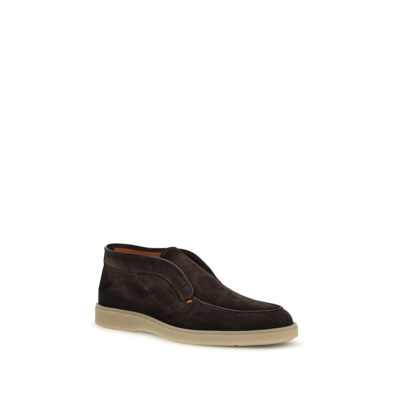 Santoni Brown Suede Leather Slip-On Loafers for Men