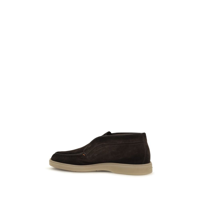 Santoni Brown Suede Leather Slip-On Loafers for Men